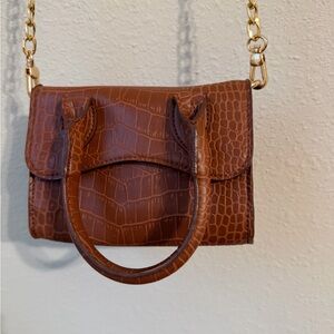 ASOS Brown Croc-Embossed Mini Bag with Gold Chain handbag/crossbody bag